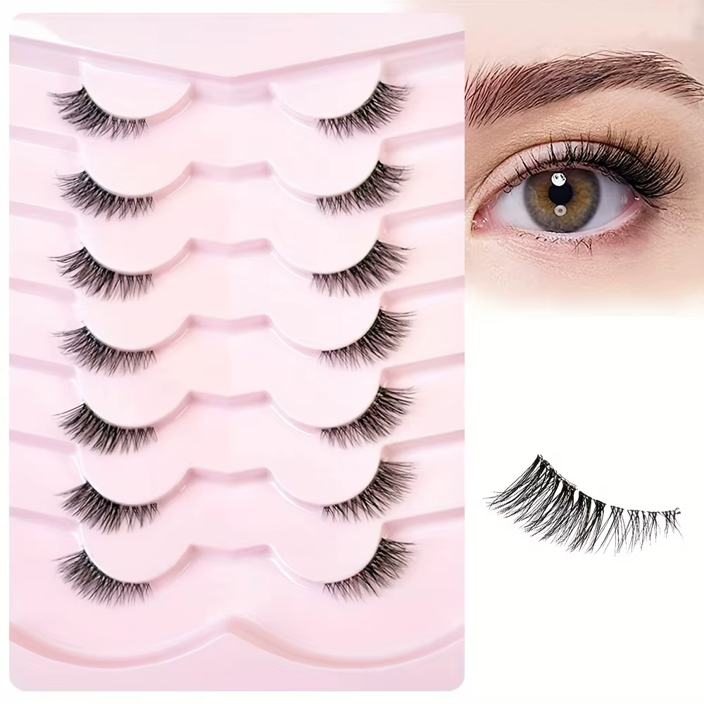 7 paires de faux cils transparents secs, allongés, croisés et densément bouclés