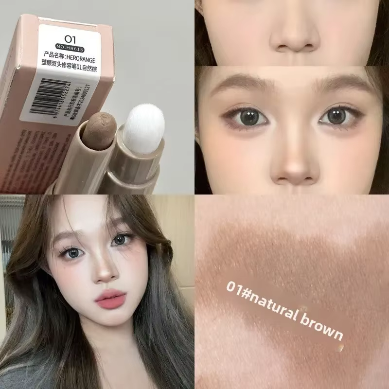 Stick de Contouring 3D Gris avec Pinceau pour Ombre de Nez, Maquillage Naturel pour Contours du Visa
