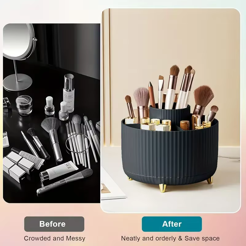 Porte-pinceaux de maquillage rotatif à 360 °, stockage de bureau multifonctionnel, stockage de cosmé