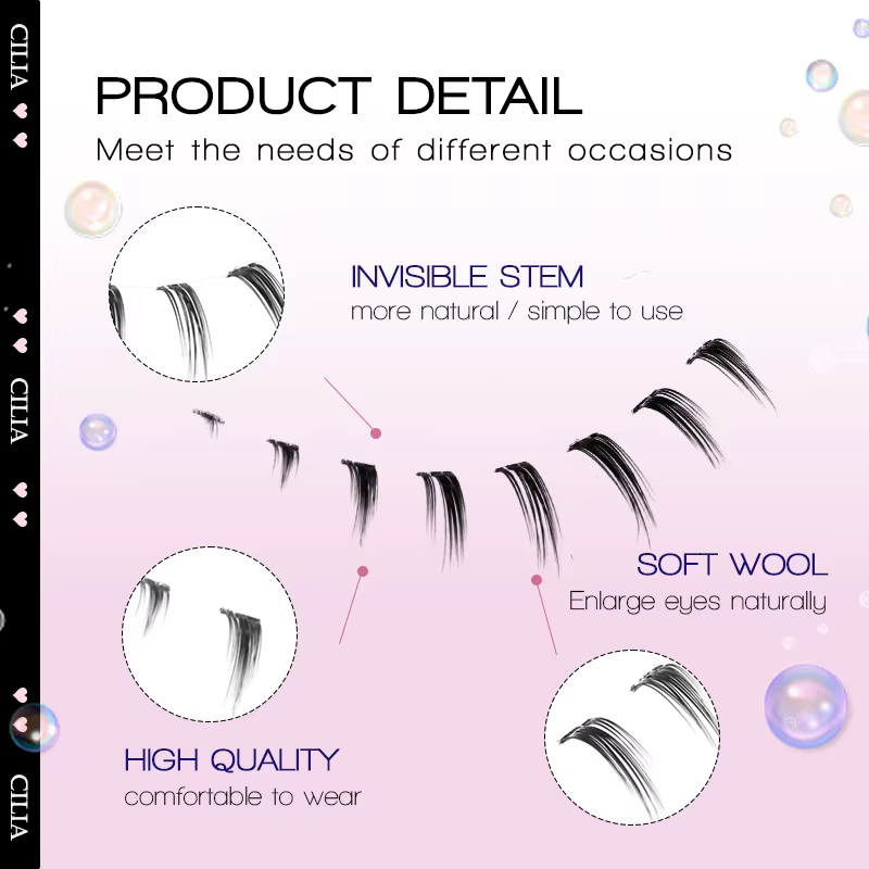 10 paires de cils inférieurs Manga, bande transparente, vaporeux, petite flamme sous les yeux, maqui