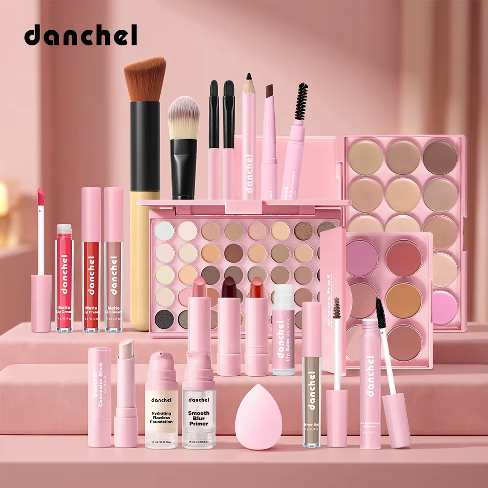 Ensemble de maquillage pour le visage, fard à paupières, contour, blush, rouge à lèvres, fond de tei