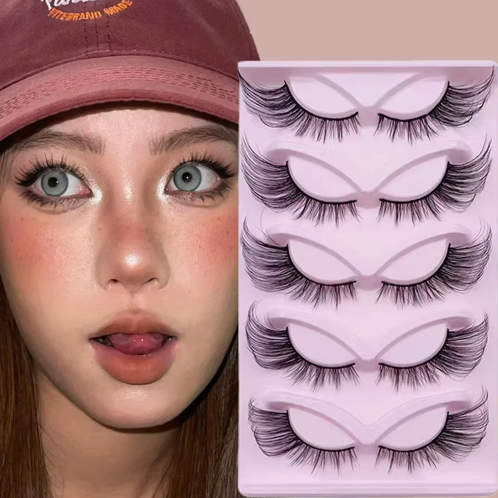 Faux cils 3D Fox Eye, aspect naturel, volume dramatique, longs et optiques, faux cils en vison, 5 pa