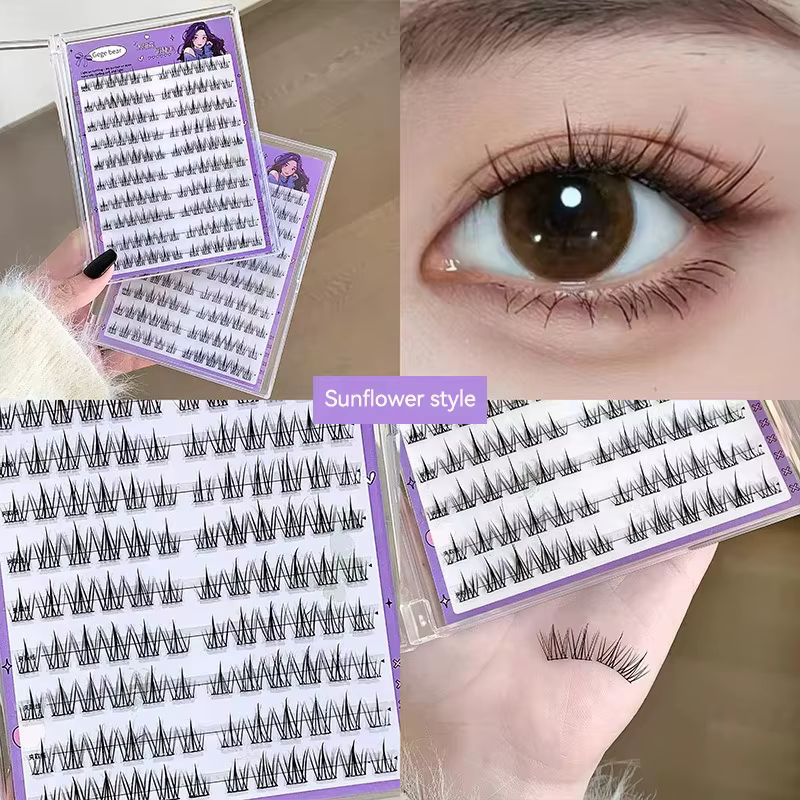 Faux cils Design tournesol – 90-120 grappes, sans colle, Application facile en 3 étapes, aspect natu