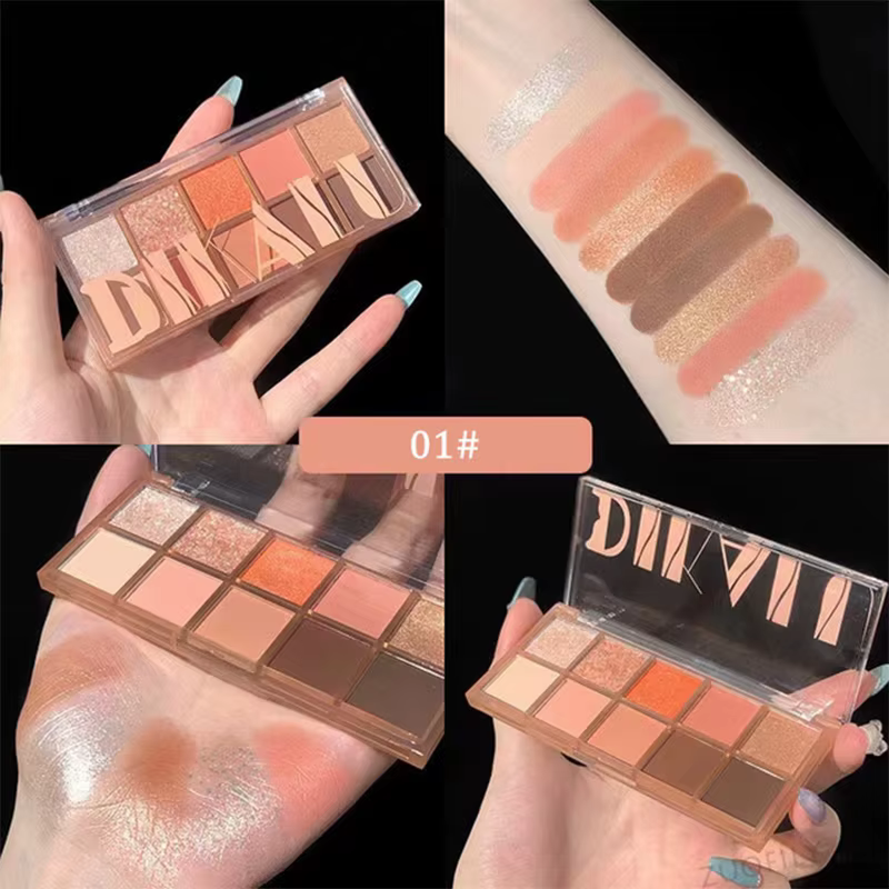 Palette de fards à paupières dix couleurs avec poudre nacrée mate, facile à appliquer et non sujer à