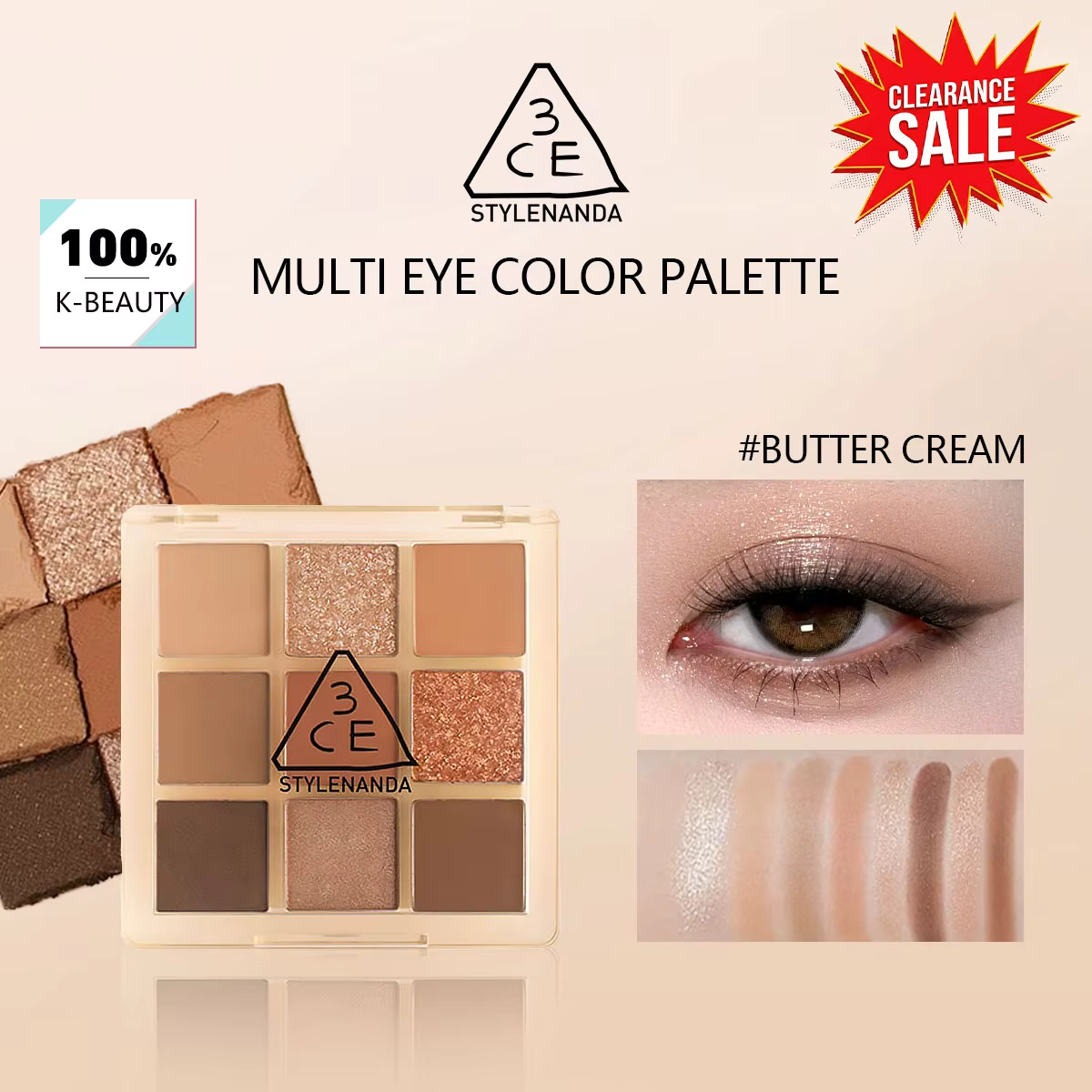 [Soldes] Palette de fards à paupières 3CE Multi Eye Color Palette BUTTER CREAM, crémeuse et hautemen