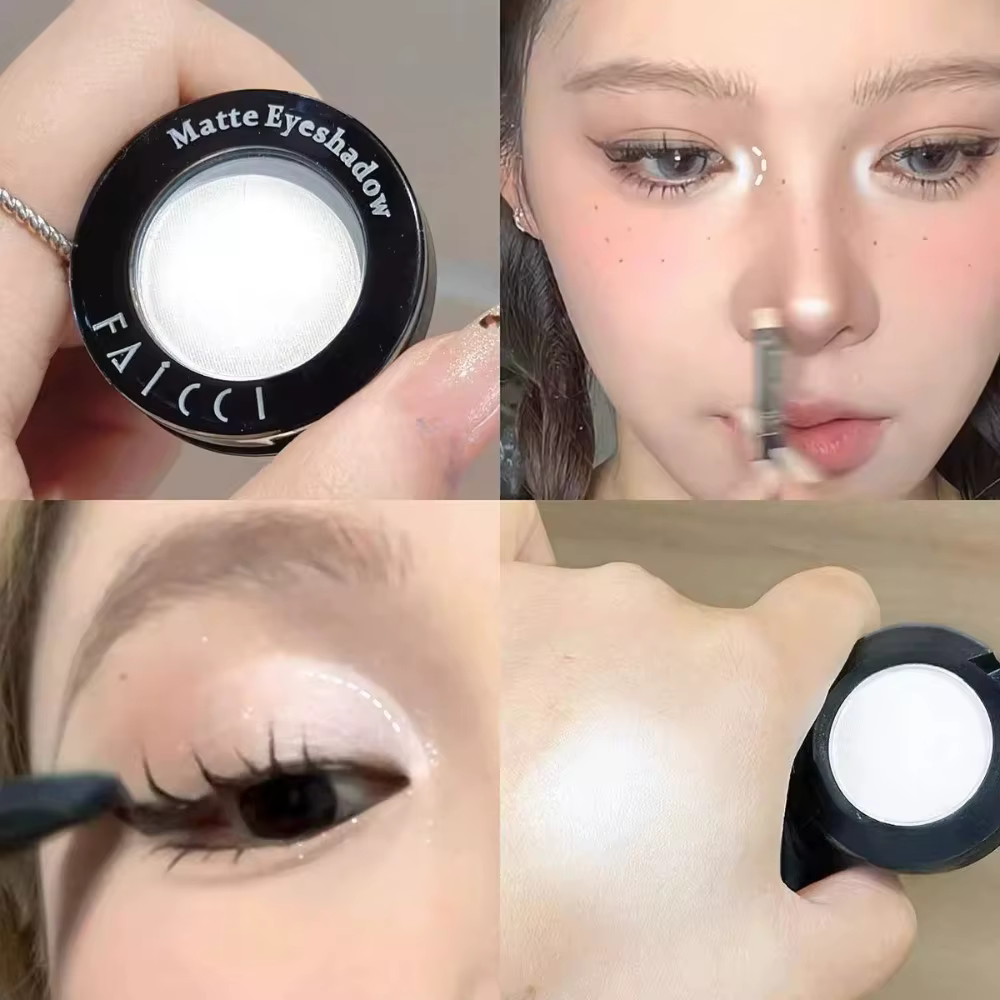 Illuminateur de fard à paupières, surligneur blanc mat, Palette éclaircissante, scintillante durable