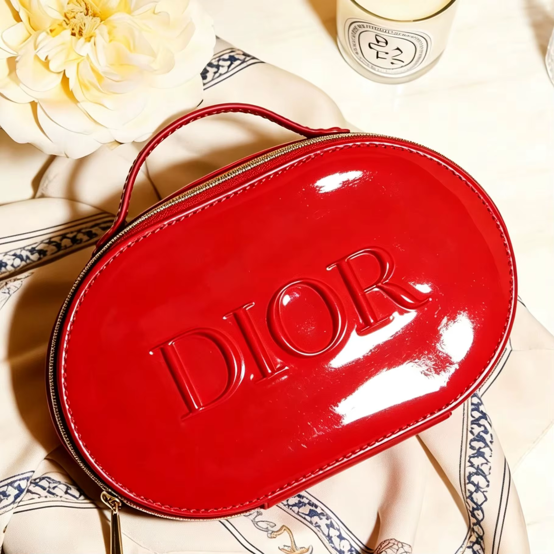 Sac cosmétique rouge de Dior, pochette de rangement pour maquillage avec logo de marque de luxe, poc