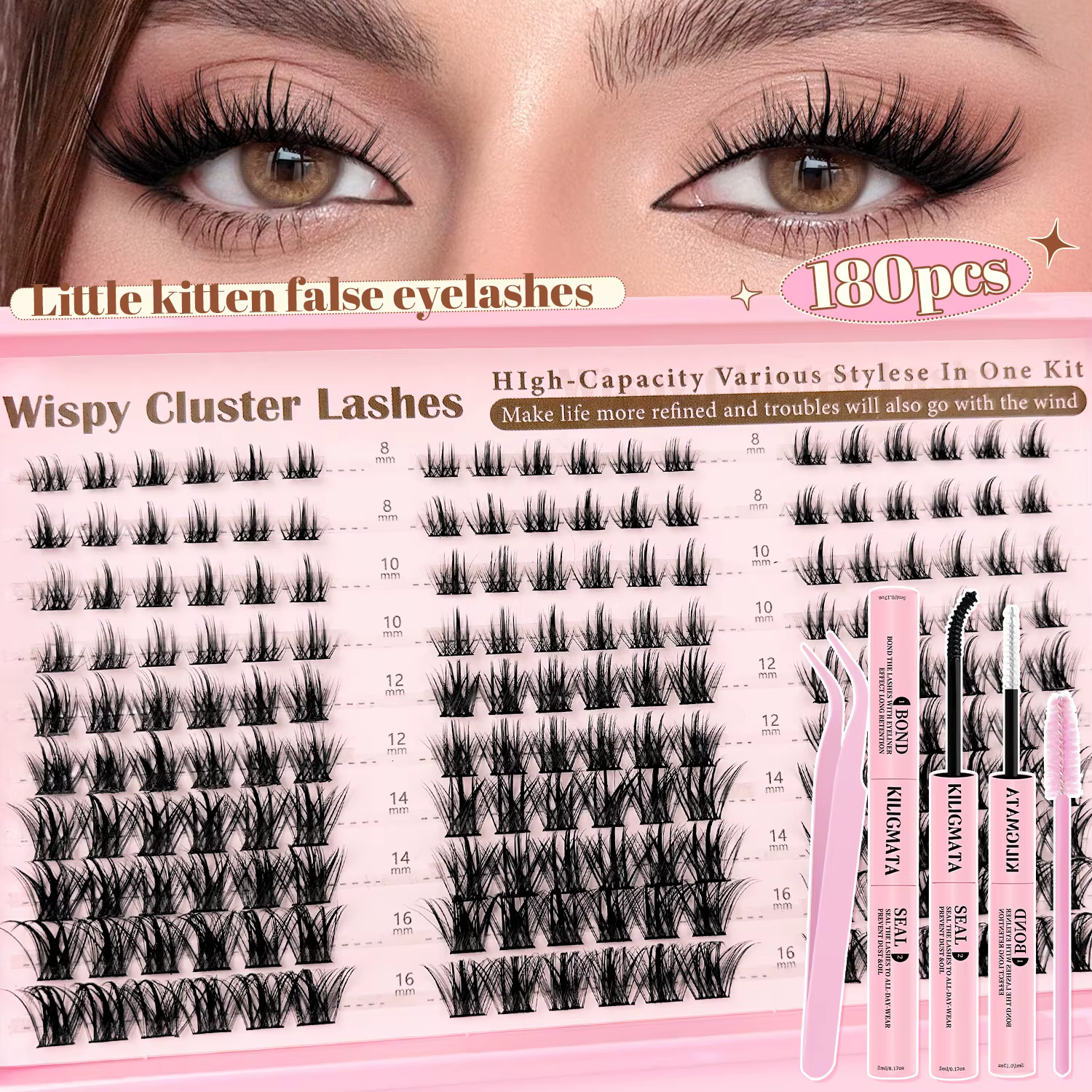 Kit d'extension de cils D Curl, aspect naturel, extra épais et effet vaporeux, style œil de chat pou