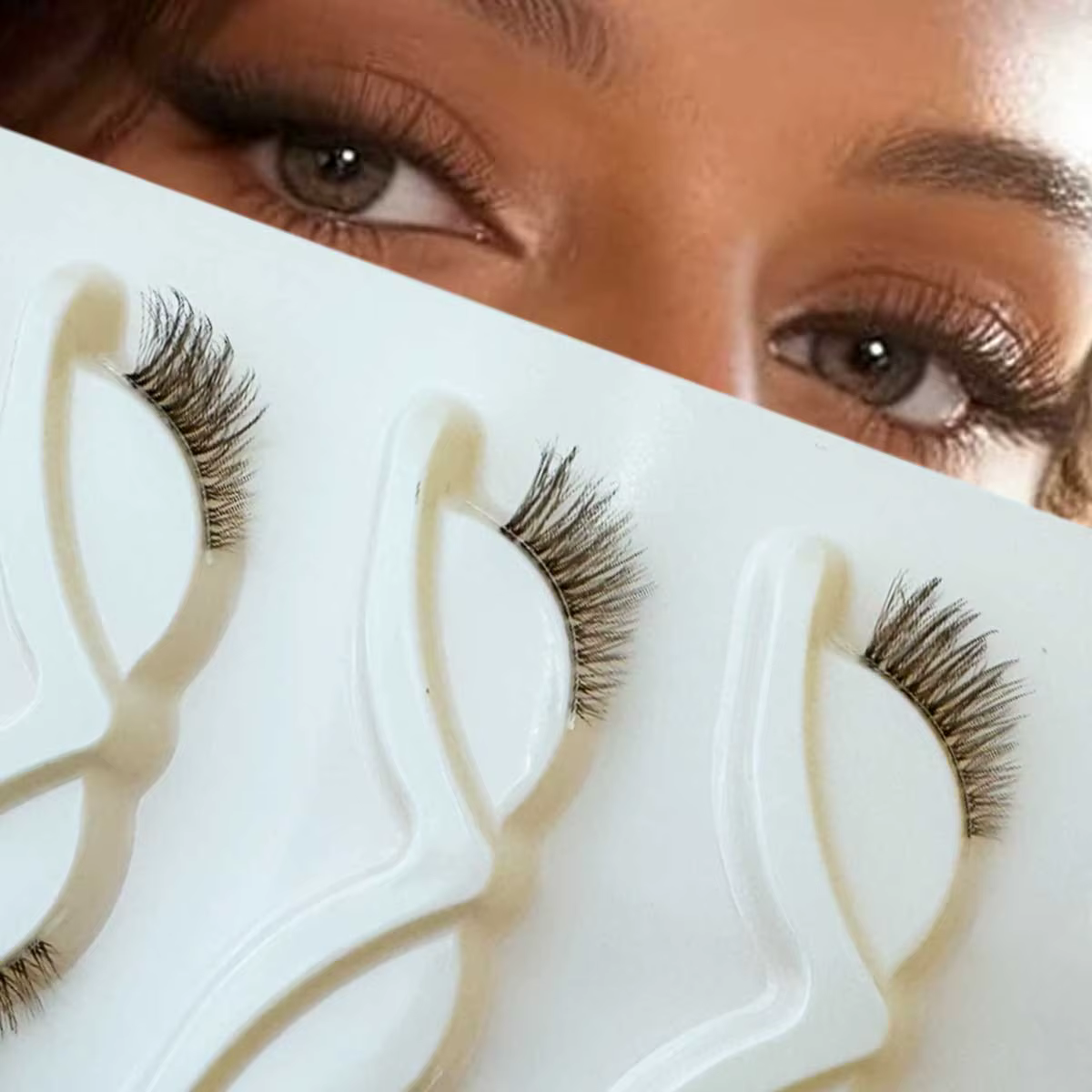 5 paires de demi-cils marron et noir, bande transparente, œil de chat, Faux vison, aspect naturel mo