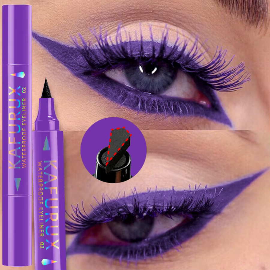 Stylo Eyeliner à tampon scellé 2 en 1, 3 couleurs, imperméable, noir, violet, bleu, liquide, crayon