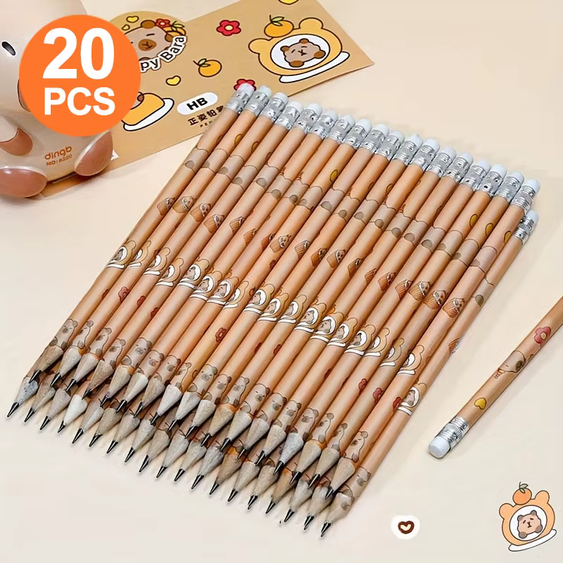 20 crayons ronds Kapibara, longueur 7,47 pouces (cm), avec mine de crayon, pour le dessin, le traçag