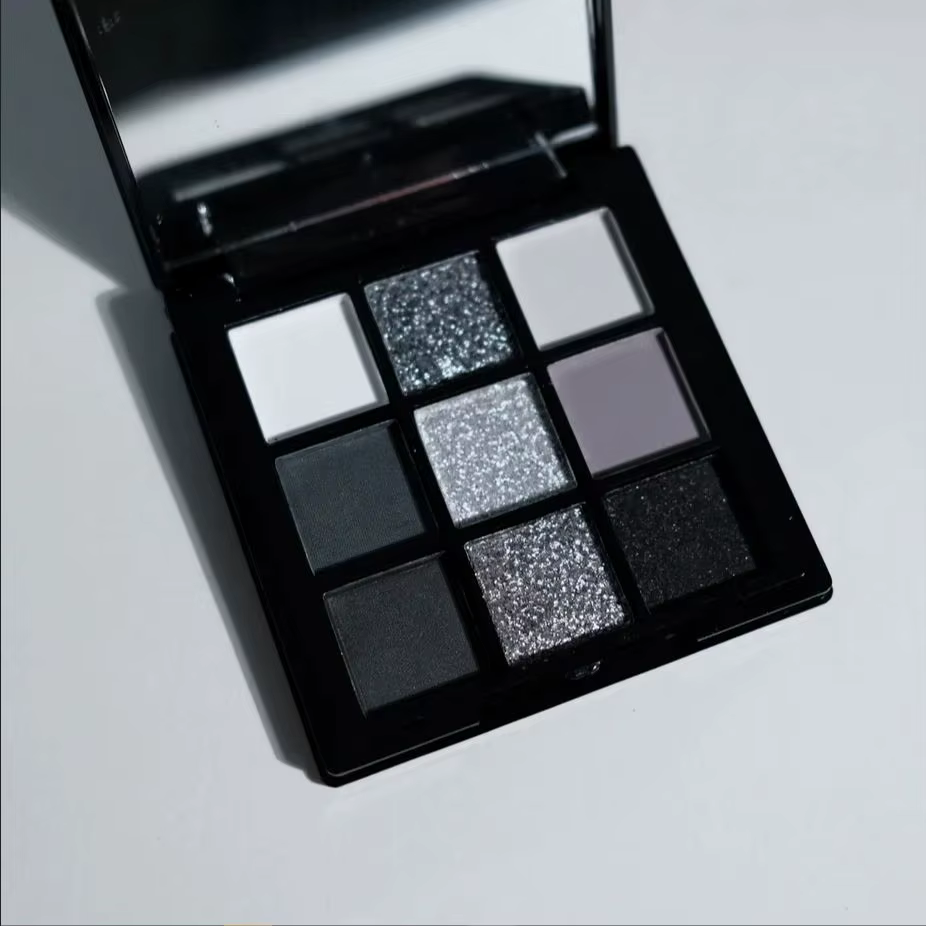 Palette de fards à paupières portables, 9 couleurs, pigmenté, imperméable, mat, fumé, gothique, noir