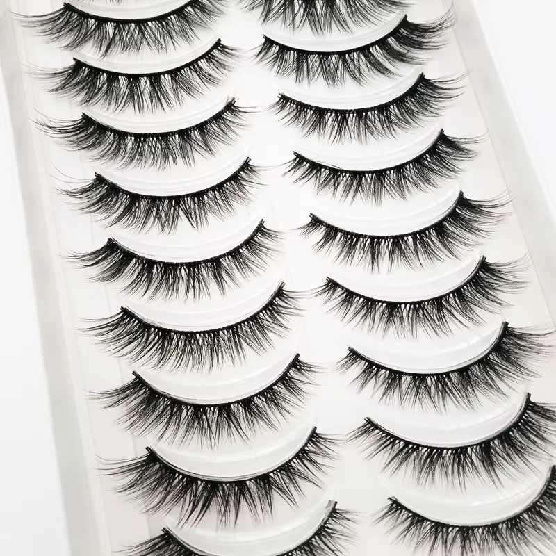 Extension de faux cils en vison, naturels, longs, faits à la main, volume 3d, maquillage, 10 paires,