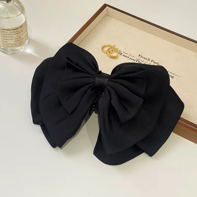Pince à cheveux noire pour femmes, pince à queue de cheval avec nœud de tempérament français, access