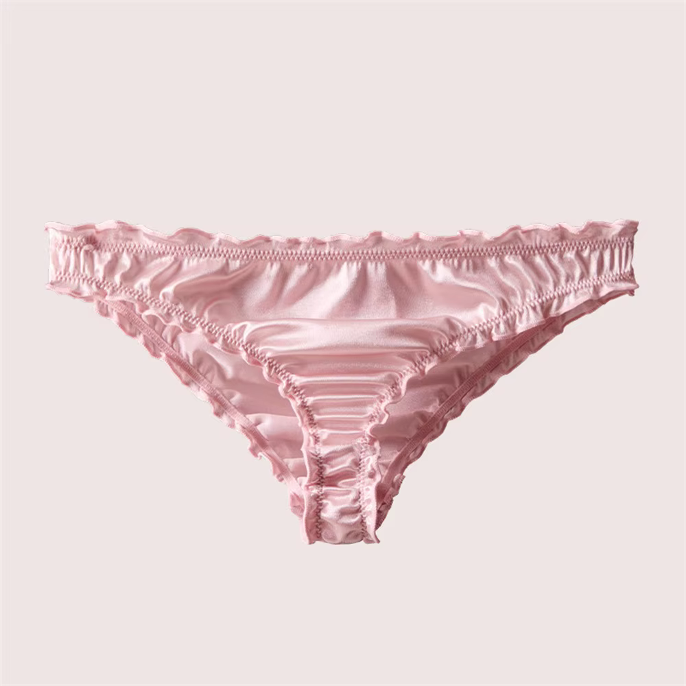 Sous-vêtements en Satin de soie brillant pour femmes, taille basse, confortables, à volants, slips e