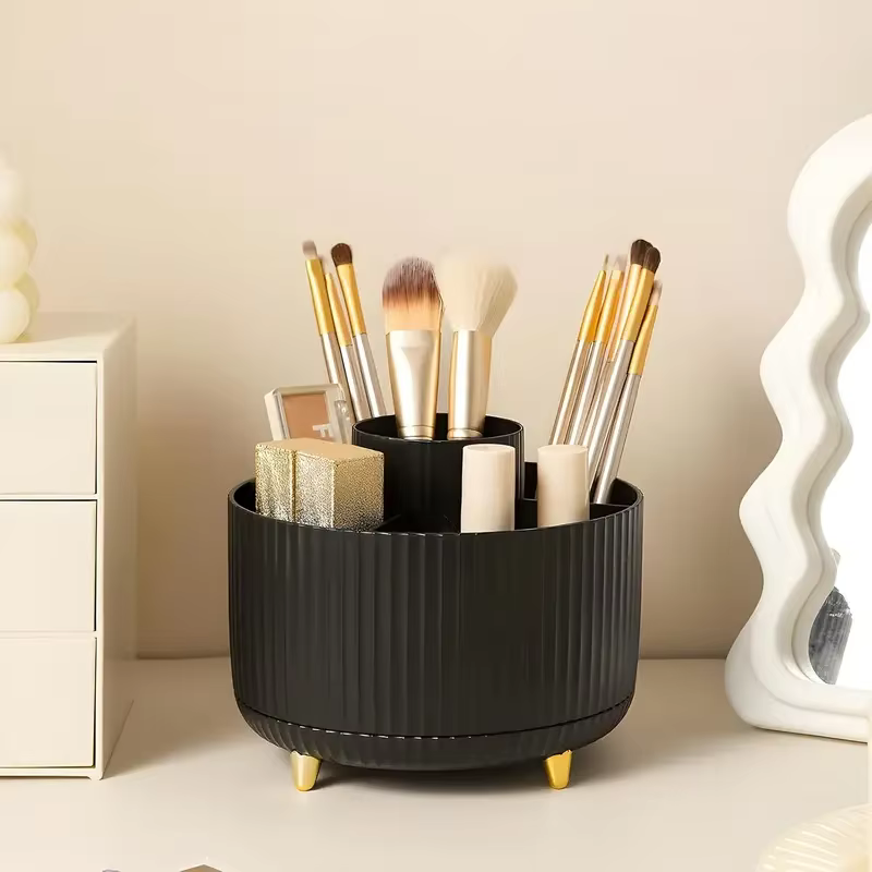 Porte-pinceaux de maquillage rotatif à 360 °, stockage de bureau multifonctionnel, stockage de cosmé
