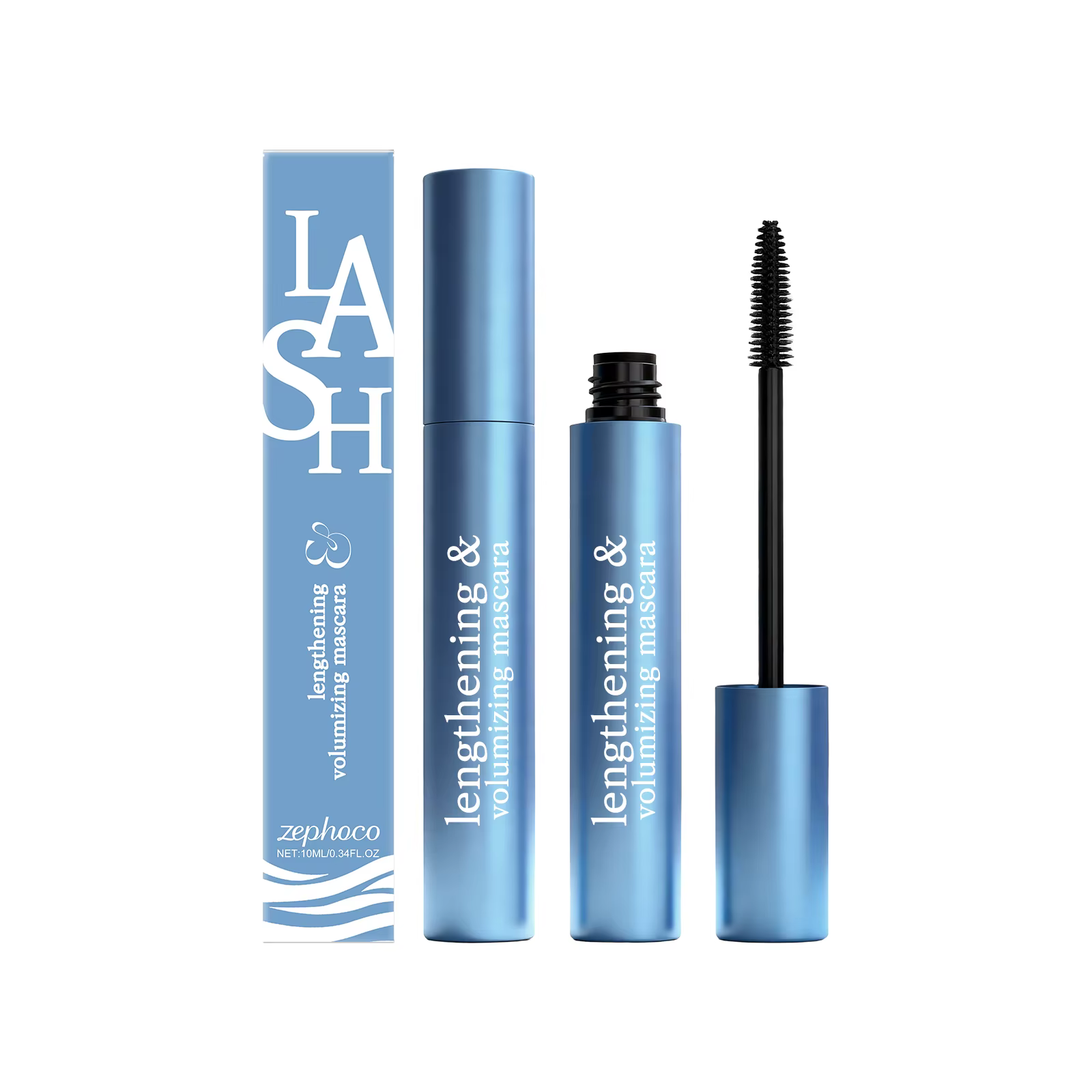 Mascara Allongeant Zephoco, Anti-Bavures, Imperméable, Volume Extra, Cils Noirs de Haute Qualité, Ma