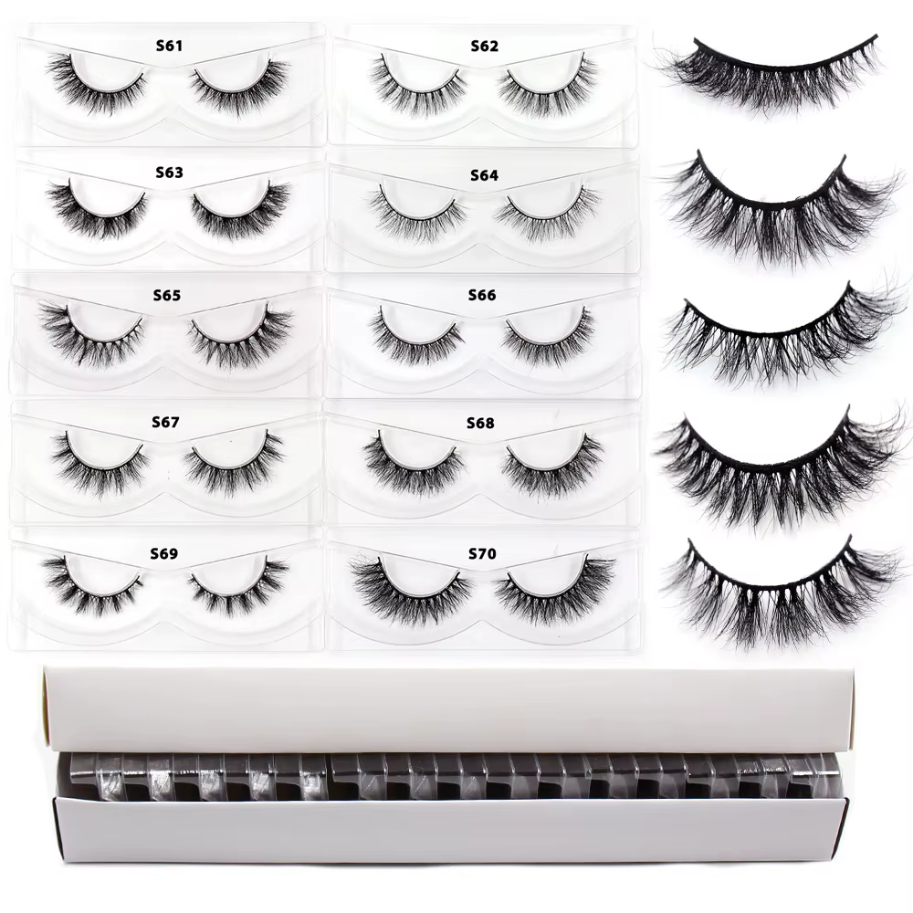 30/60/100 paires de cils de vison sans boîte cils de vison 3D courts faux cils de vison naturel en v