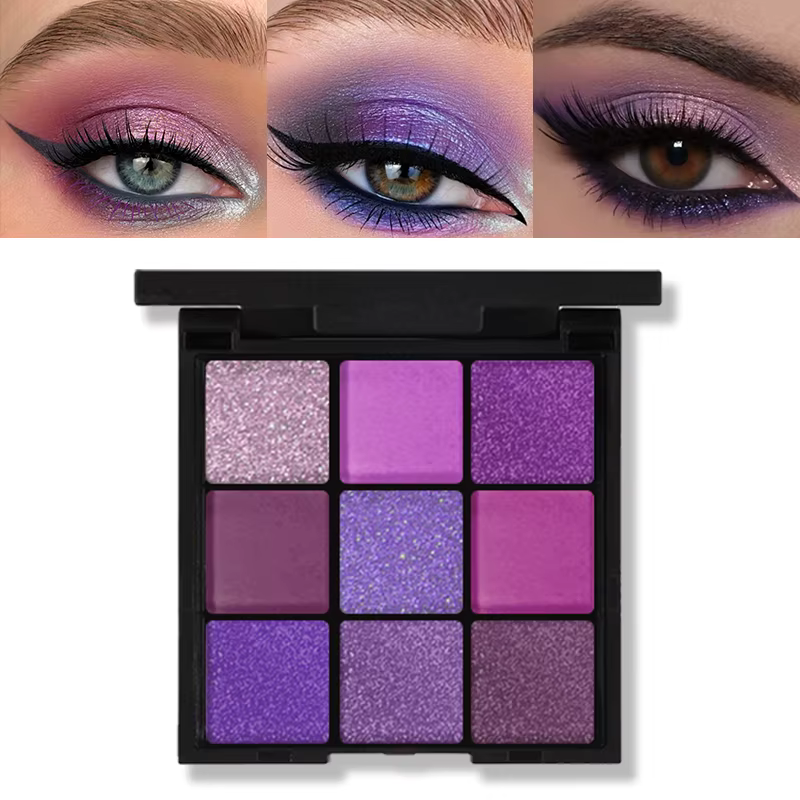 Palette de fards à paupières violets luxueux, 9 couleurs, maquillage pour les yeux violets mats et s