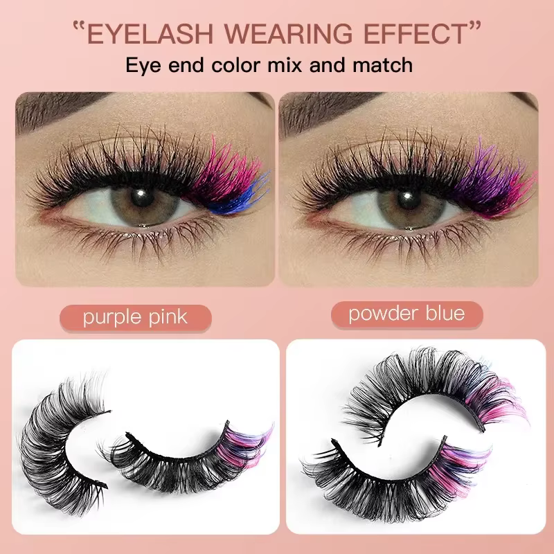 7 paires de faux cils colorés 3D Faux vison cils moelleux russe naturel épais cils moelleux