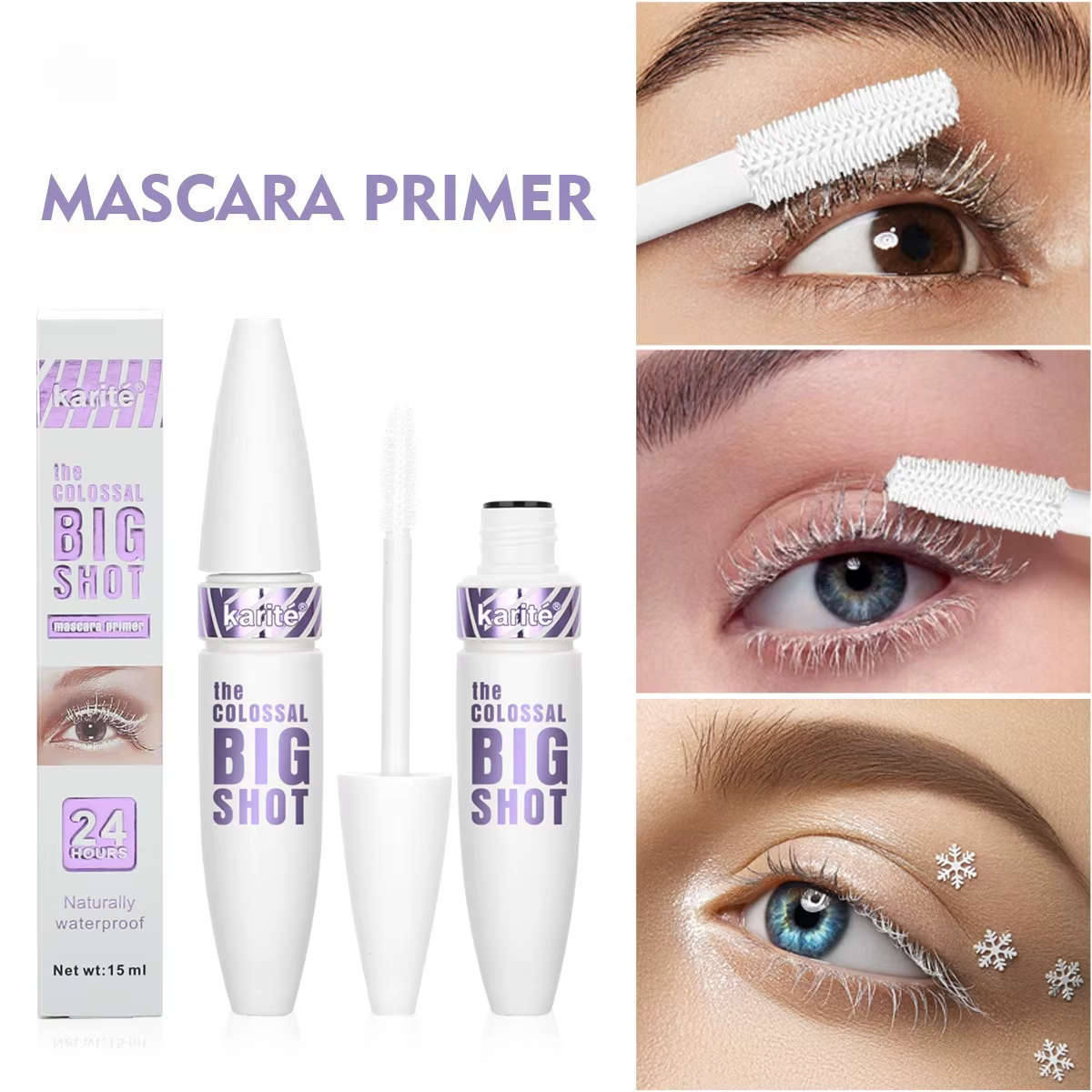 2 pièces de mascara blanc long et recourbant, résistant à l'eau et à la transpiration, sans grumeaux