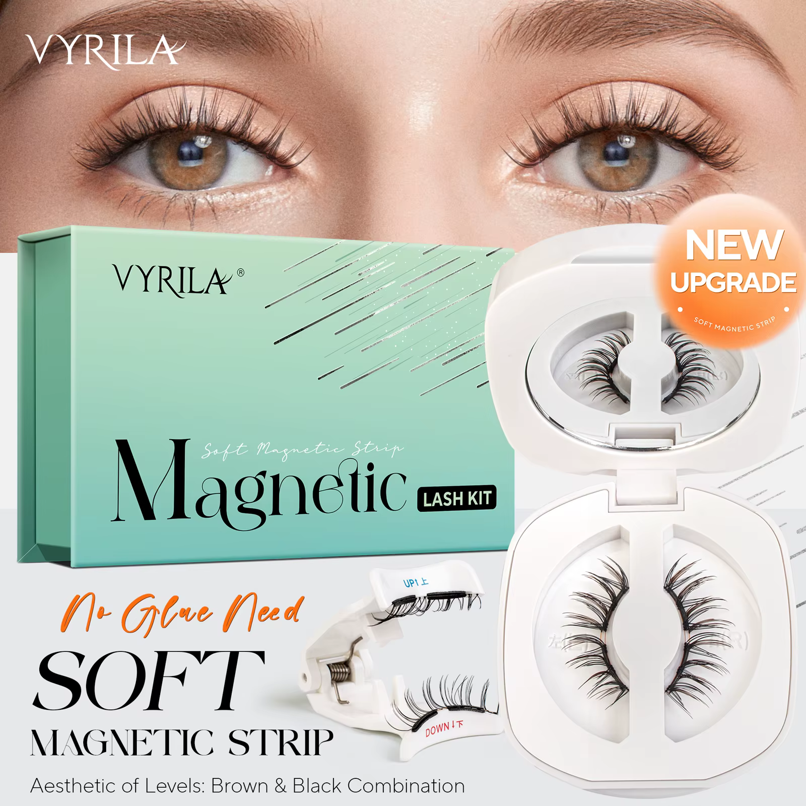 VYRILA mise à niveau des cils magnétiques marron/noir cils magnétiques doux réutilisables avec appli