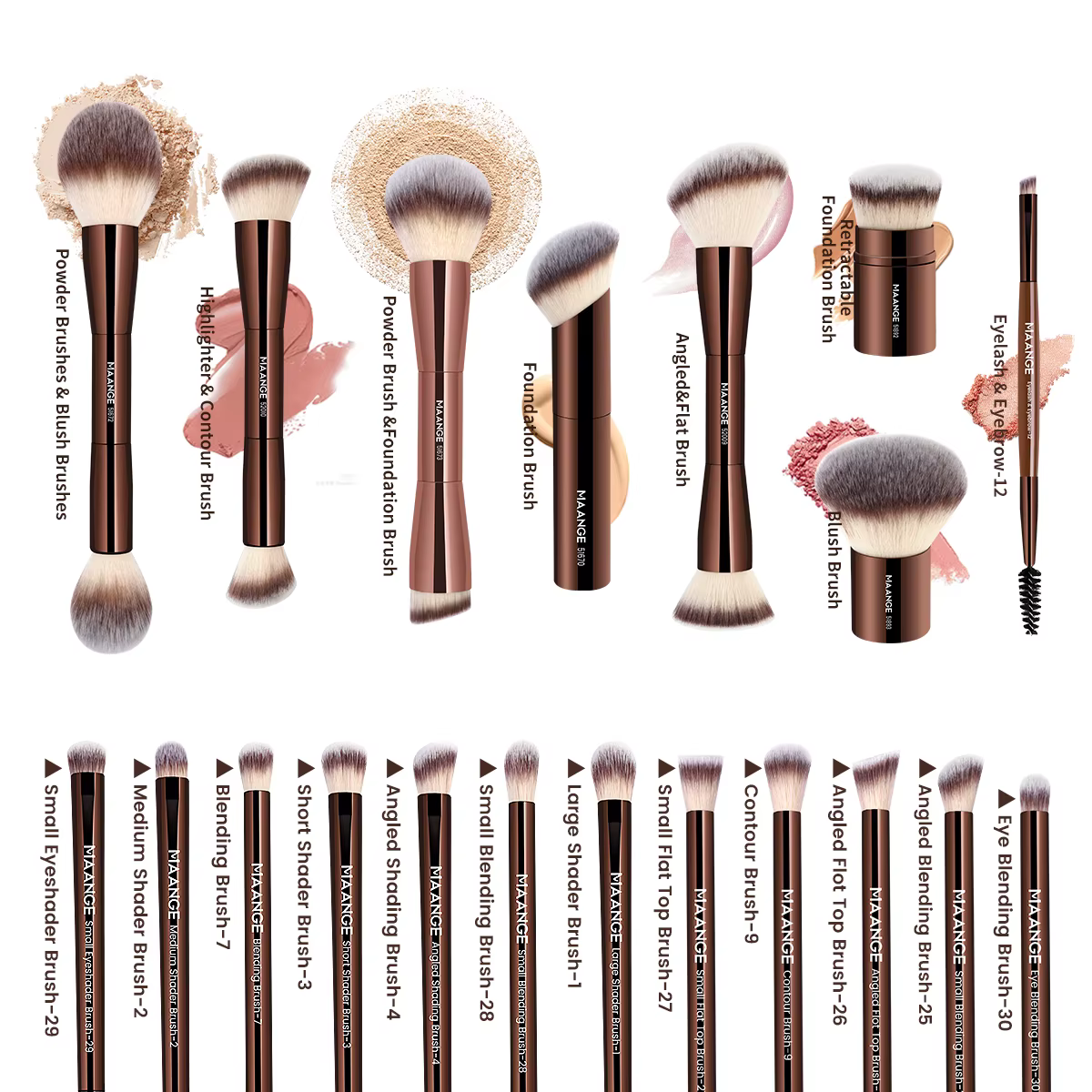 MAANGE Pro Kit de pinceaux de maquillage 20 pièces pinceaux avec sac de rangement double extrémité f