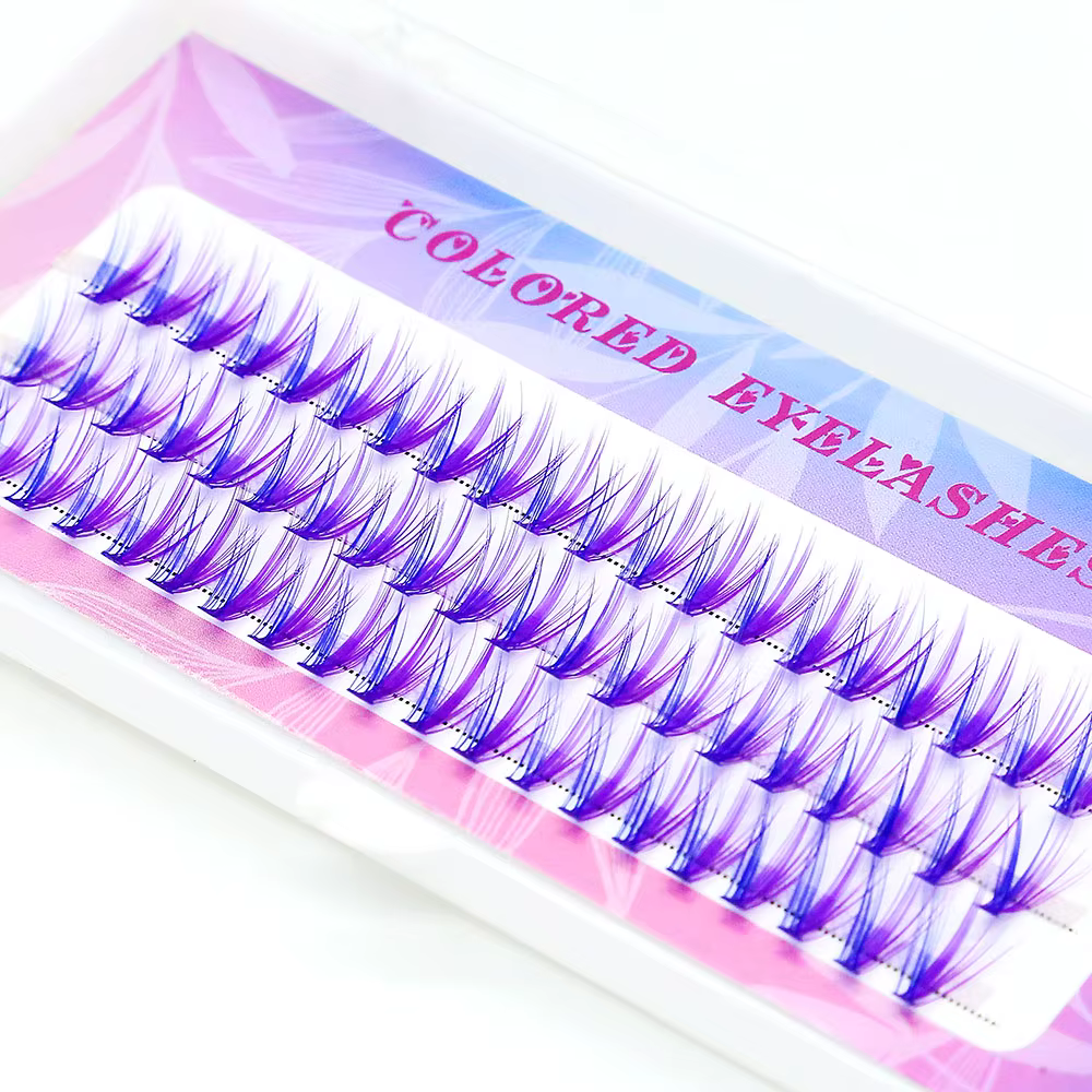 Extensions de cils en grappe colorées bleu-violet, effet volume 20D, longues et naturelles, faux-cil