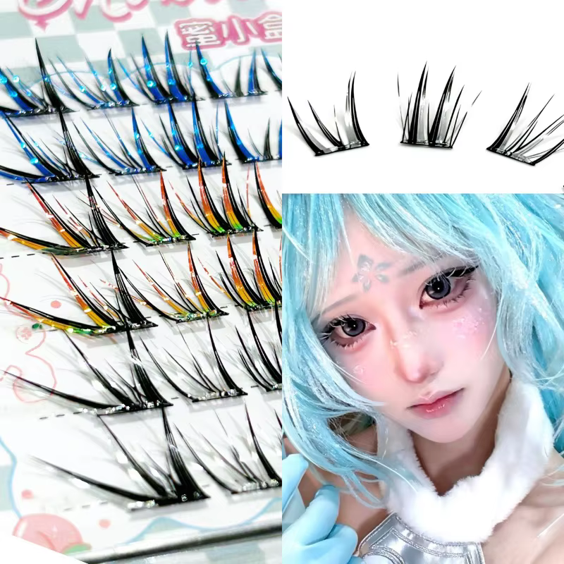 Cils Manga Colorés Inclinés Mixiaohe avec Queue Relevée et Allongée, Effet Naturel, Légers, Longue D