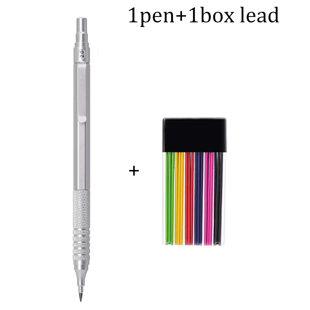 Ensemble de crayons mécaniques professionnels de 2.0mm avec 1 boîte de mines, crayon automatique pou