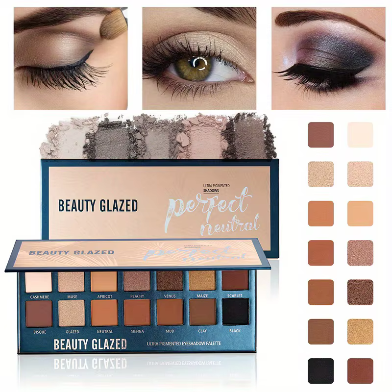 BEAUTY GLAZED 14 couleurs Palette de fard à paupières mat haute pigmentation couleur nue imperméable