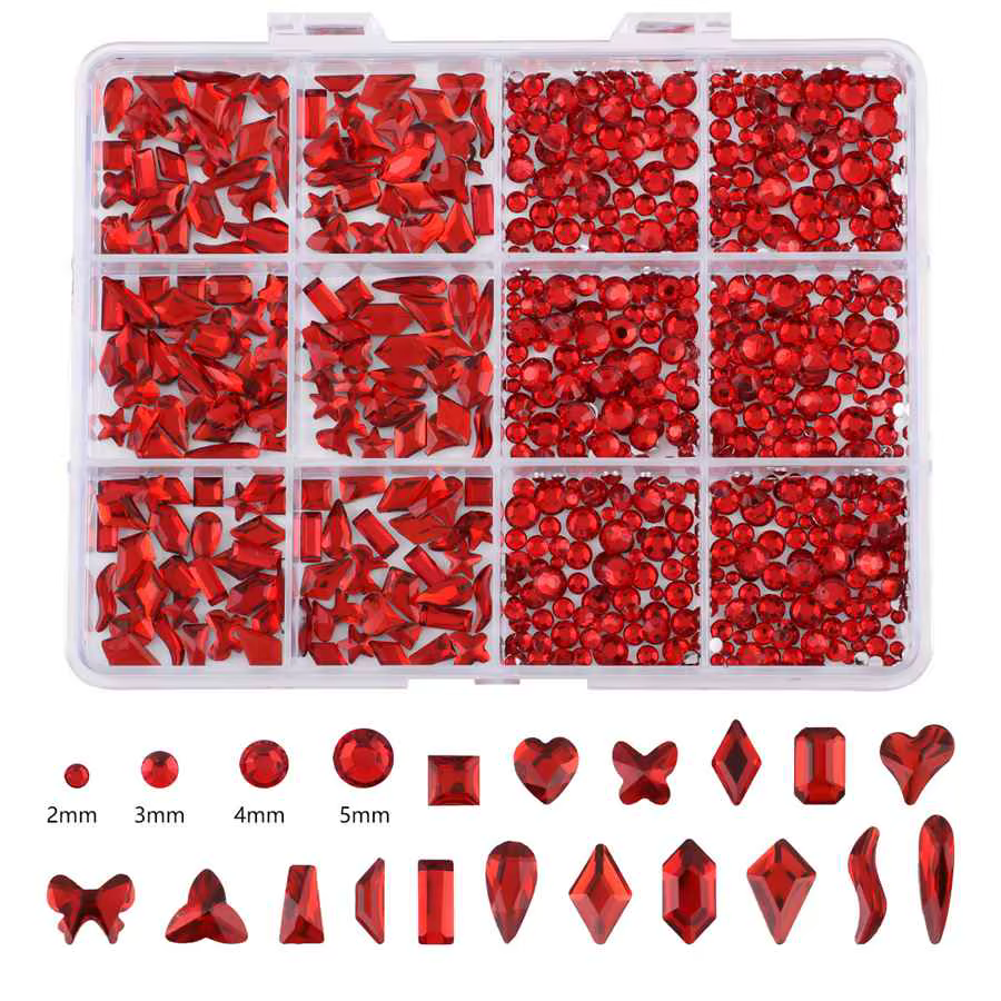 Strass à fond plat pour ongles, 12 grilles, verre de forme mixte, cristal, Kit de breloques de Luxe,