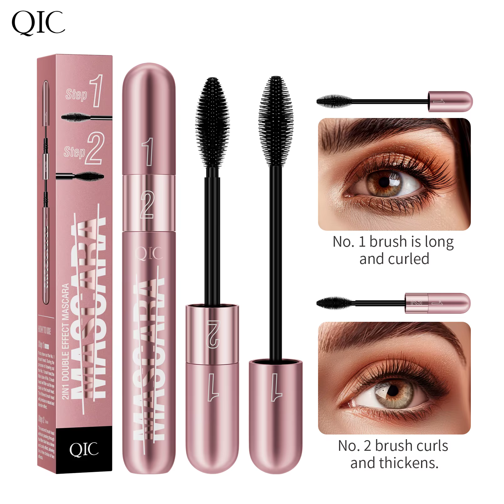 Mascara 4D double effet waterproof et anti-transpiration, épaississant, allongeant, anti-bavures, vo