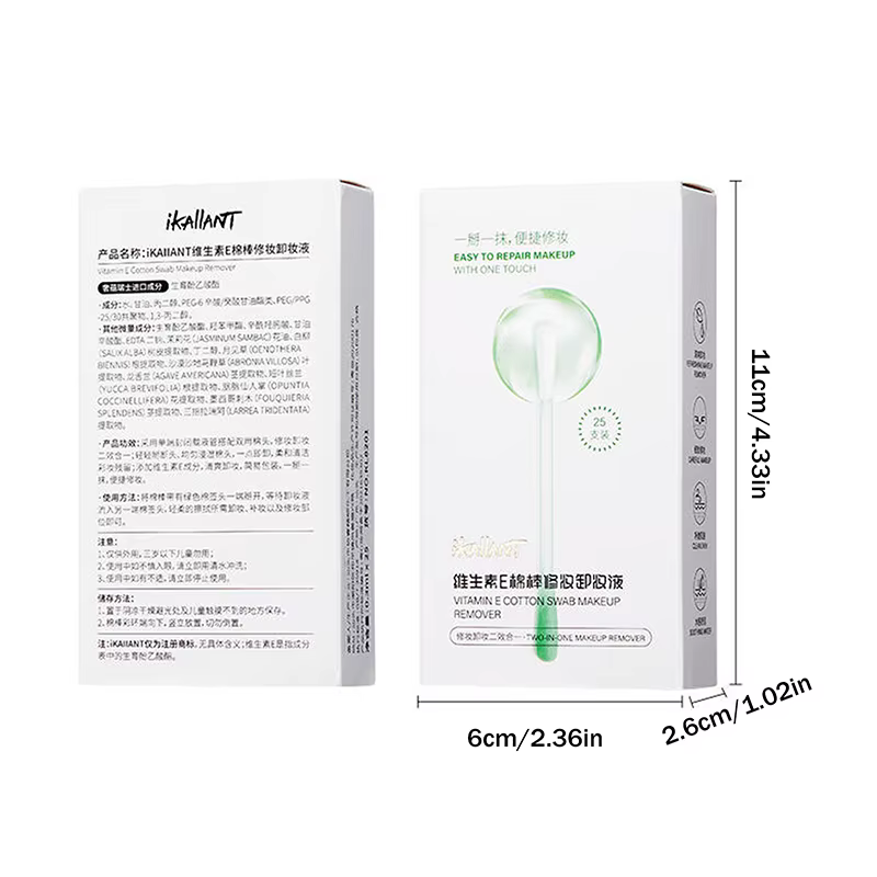 Coton-tiges démaquillants pré-imprégnés de liquide nettoyant, 0.3ml × 25 pièces, pliables pour une u