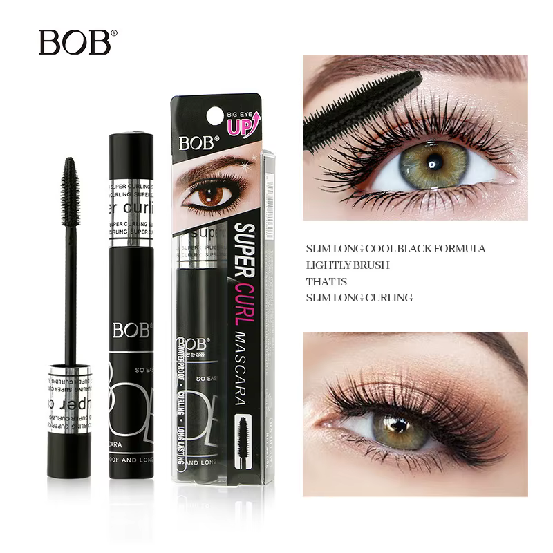 BOB Mascara longue tenue waterproof avec brosse courbée pour épaissir et recourber les cils, applica