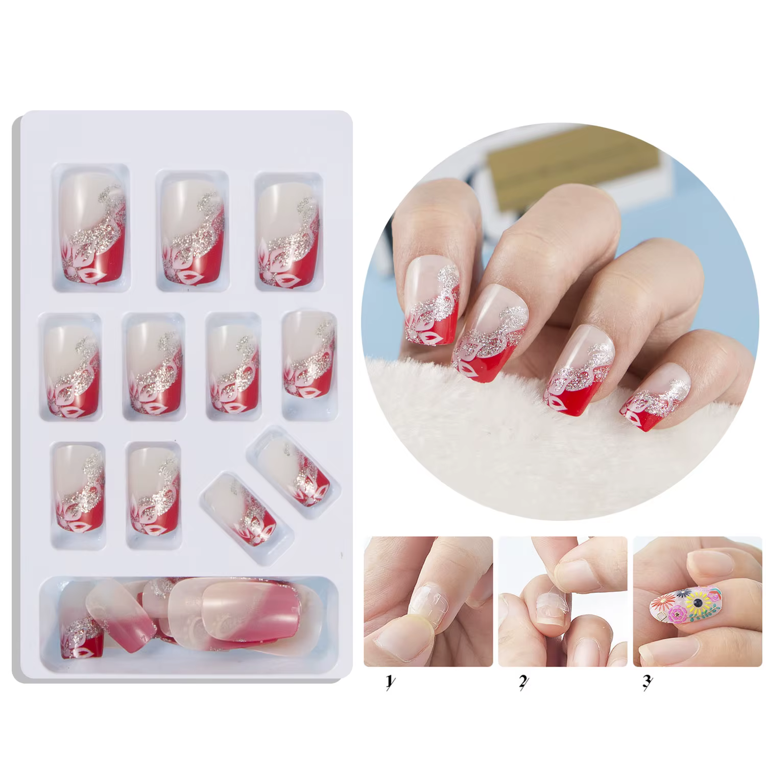 1 boîte 24 pièces faux ongles à pression carrés longueur médiane couverture complète faux ongles Art