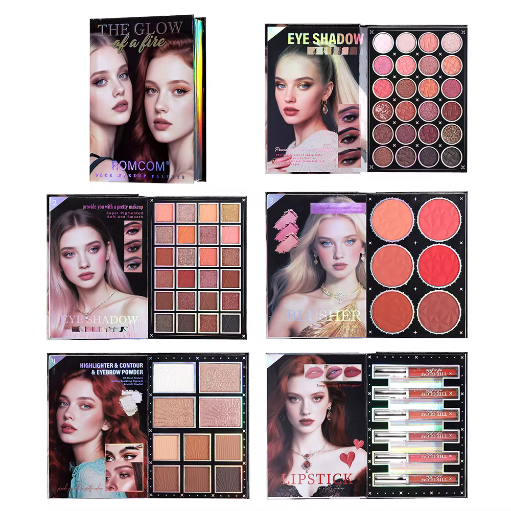 livre magique de maquillage, y compris ombre à paupières, brillant à lèvres, fard à joues en poudre,