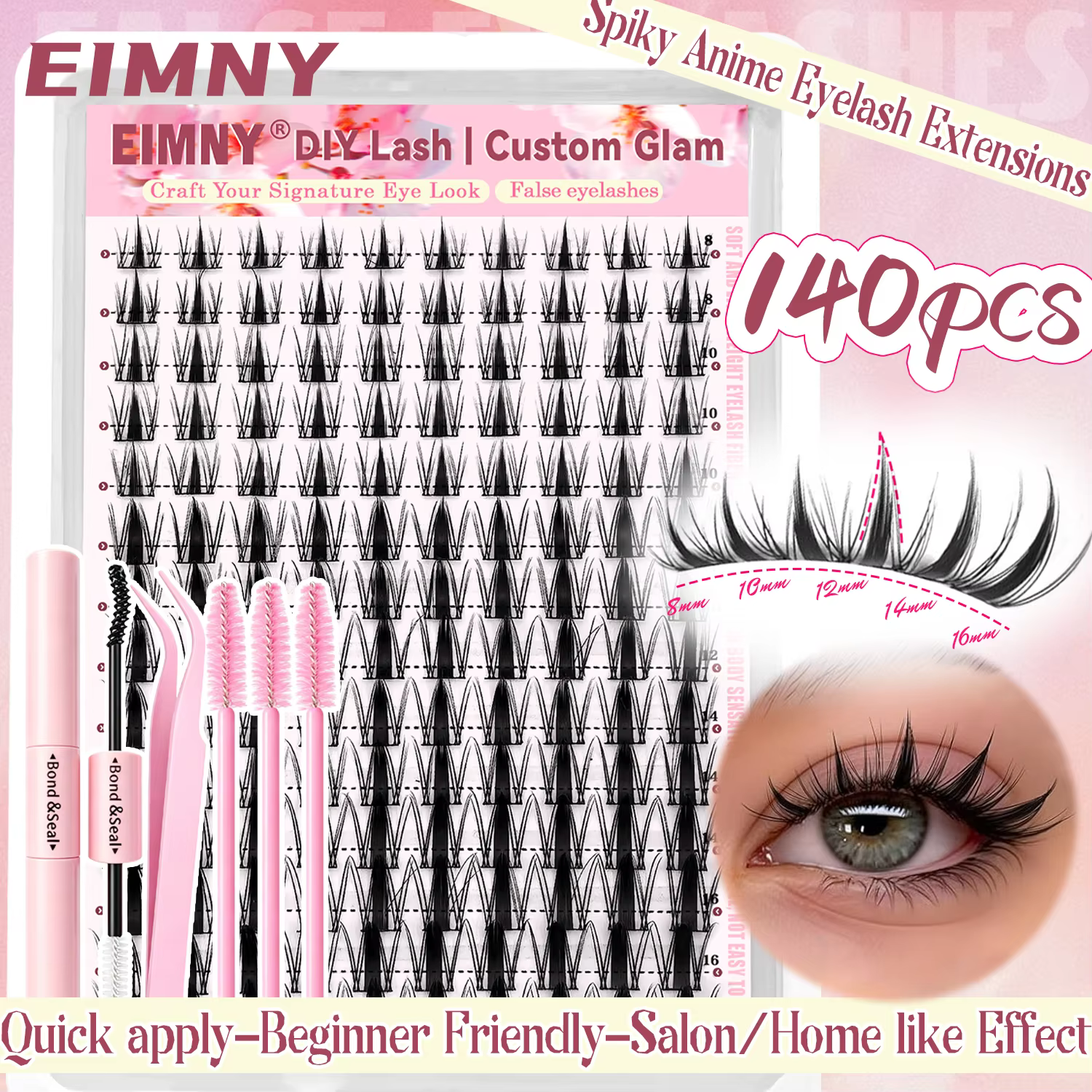 EIMNY 140PCS Little Hare Manga Cluster Lash Set, idéal pour les débutants pour un pose rapide en DIY