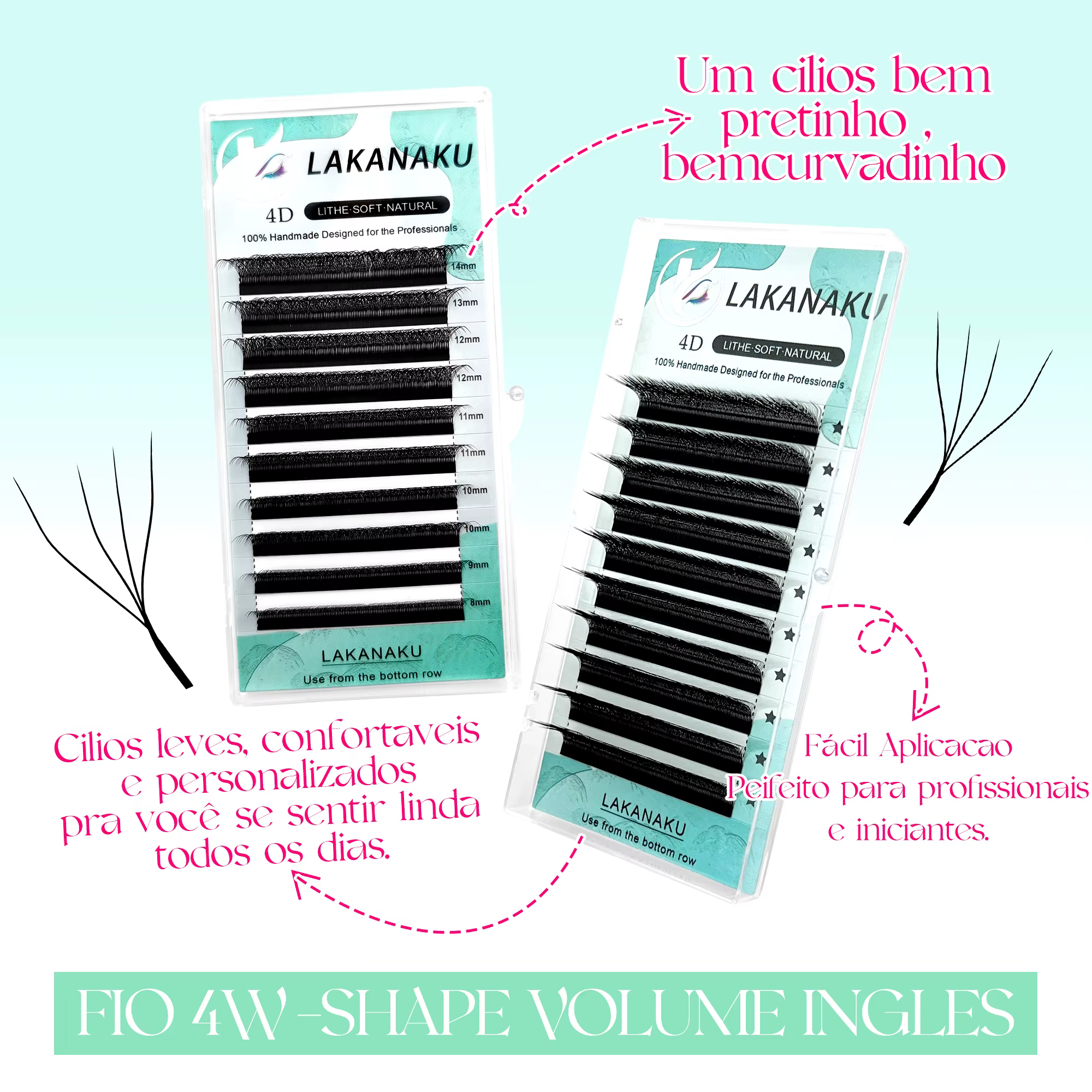 LAKANAKU 6 plateaux 4D W forme Extensions de cils Volume Ingles Fans Cilios W en forme naturel doux