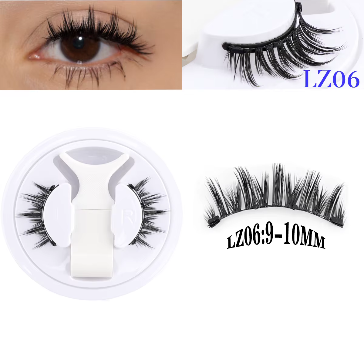 Ensemble de faux cils magnétiques réutilisables avec applicateur, cils moelleux, look naturel, sans