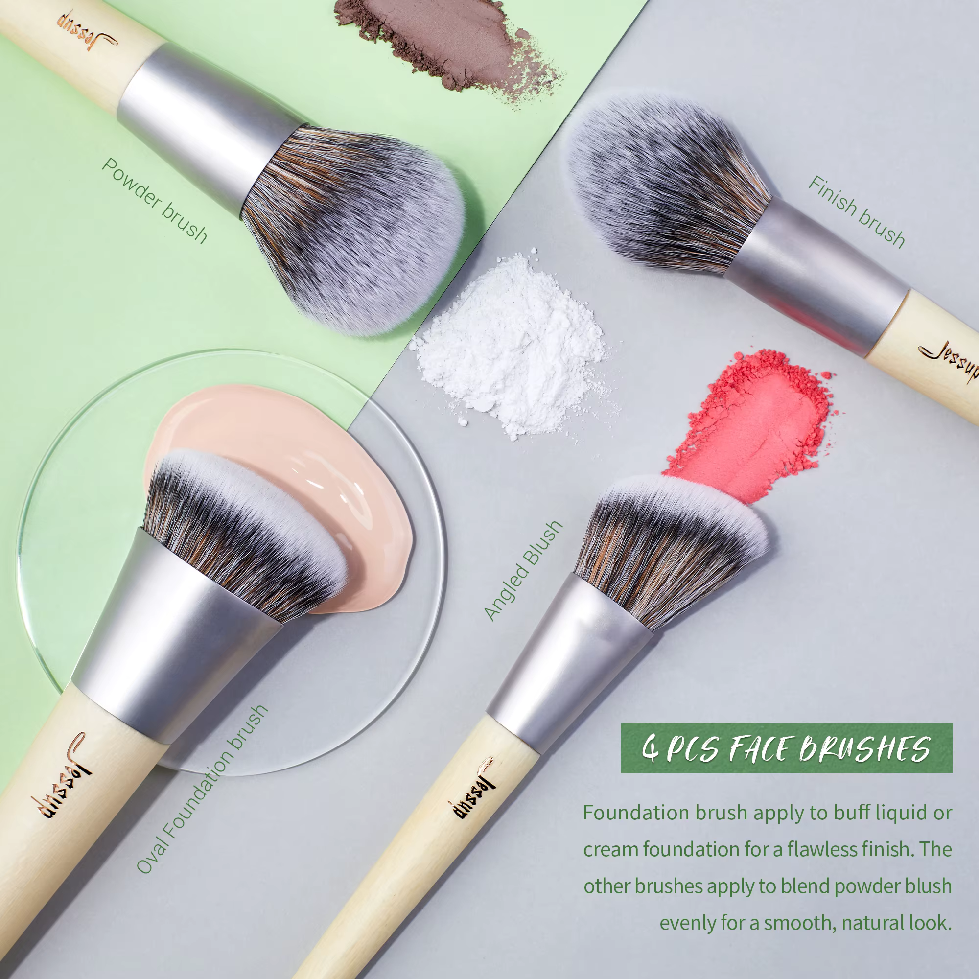 Jessup – ensemble de pinceaux de maquillage synthétiques Premium, poudre de fond de teint, correcteu
