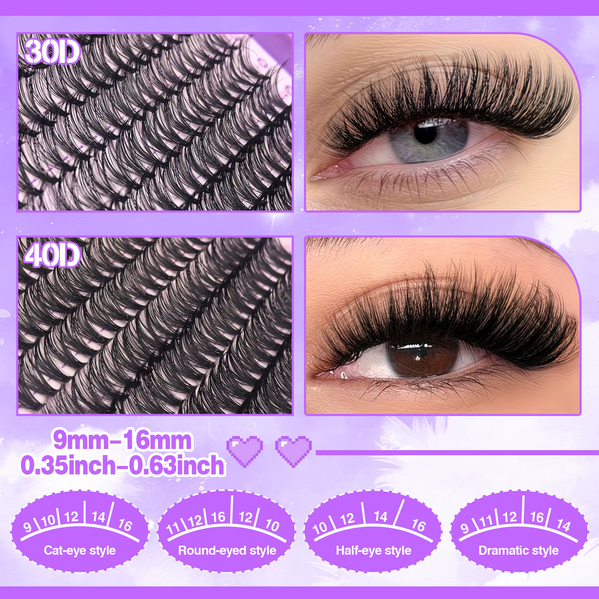640 bouquets de faux cils bouclés 30D+40D