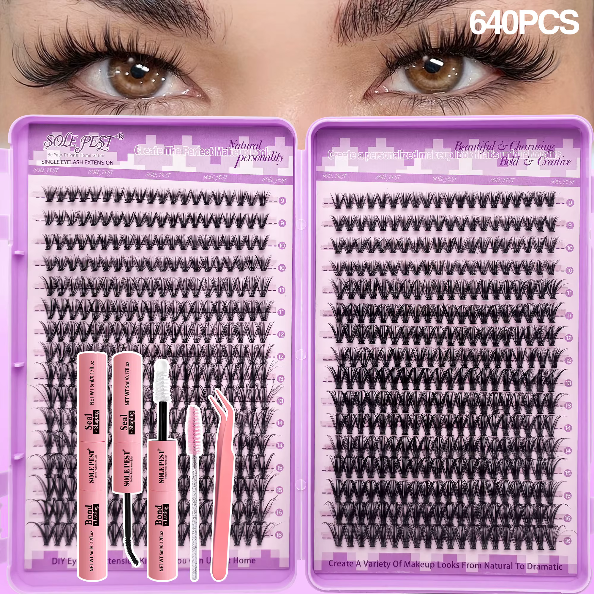 640 bouquets de faux cils en forme