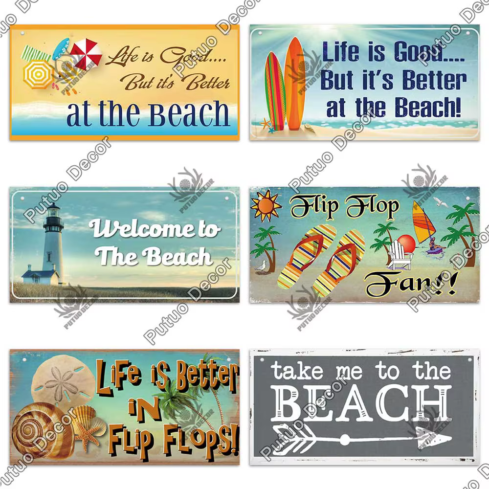 Putuo Decor-Plaque murale décorative en bois, panneaux de plage, décoration de maison, bar, salon, été