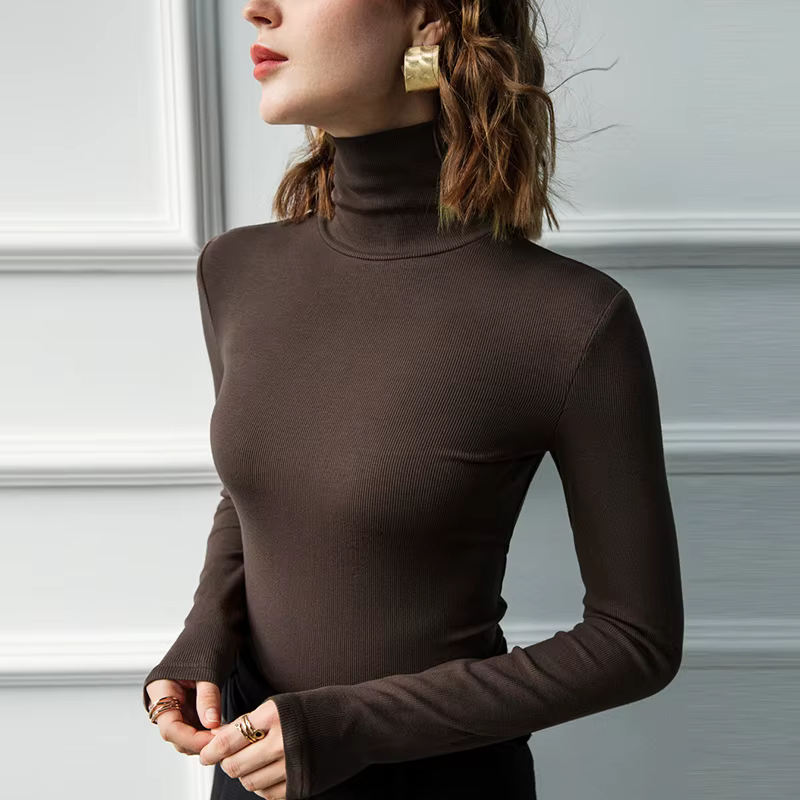 Chemise à col roulé pour femmes, haut élastique à manches longues de style basique, nouvelle mode, automne et hiver