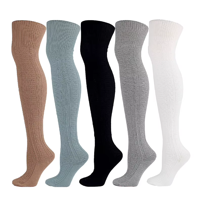 Bas longs en coton pour hommes et femmes, maintien au chaud, tissage torsadé, au-dessus du genou, document solide, chauffe-cuisses décontractés, automne, début de l'hiver