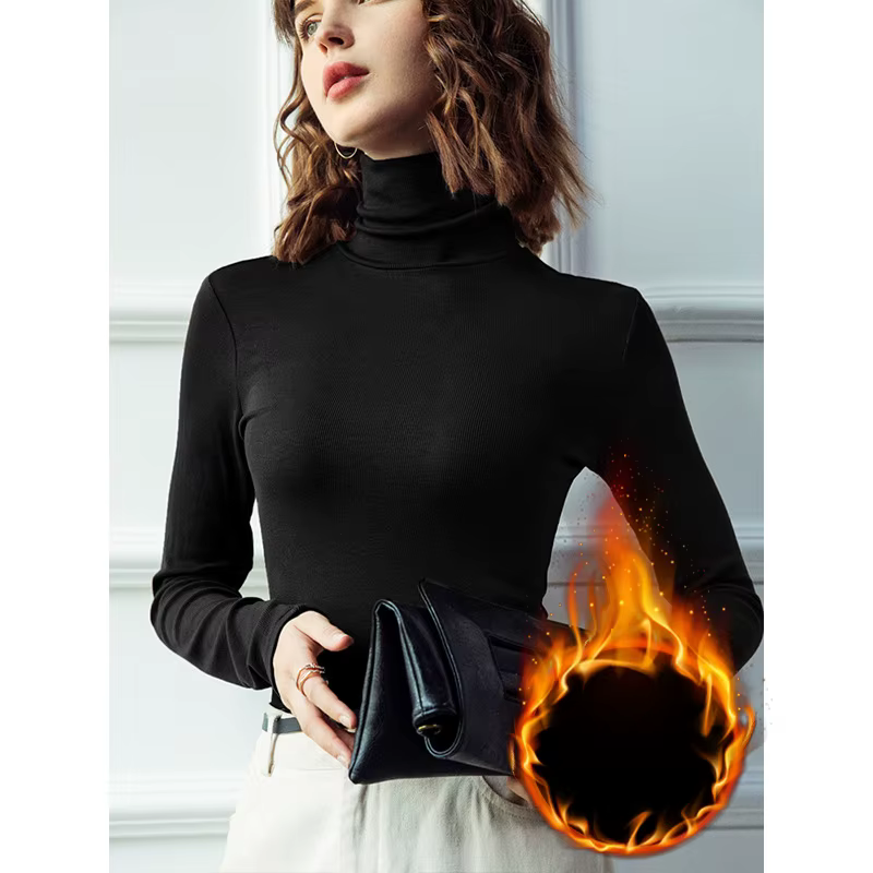 Chemise à col roulé pour femmes, haut élastique à manches longues de style basique, nouvelle mode, automne et hiver