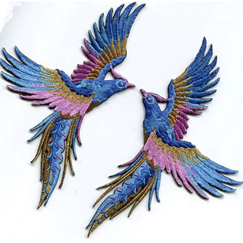 Phenix Birds – paire de patchs à repasser brodés bleu rose or