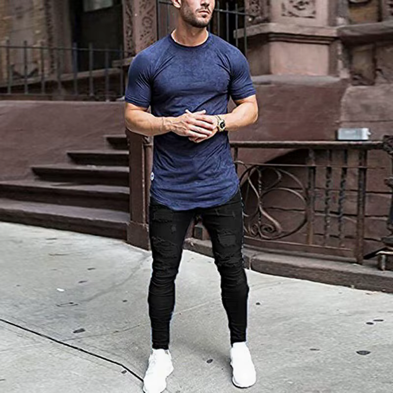 Pantalon Harem en jean déchiré pour homme, coupe ajustée, élastique, décontracté, noir, bleu, blanc, style 2026