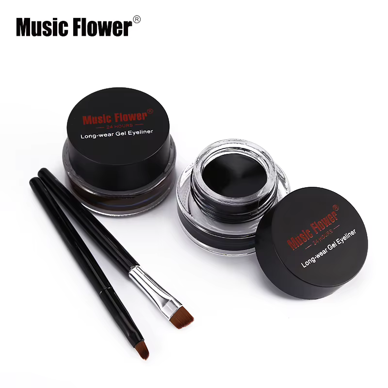 Musique fleur 2 en 1 marron + noir Eyeliner Gel maquillage étanche Eye Liner Kit outil